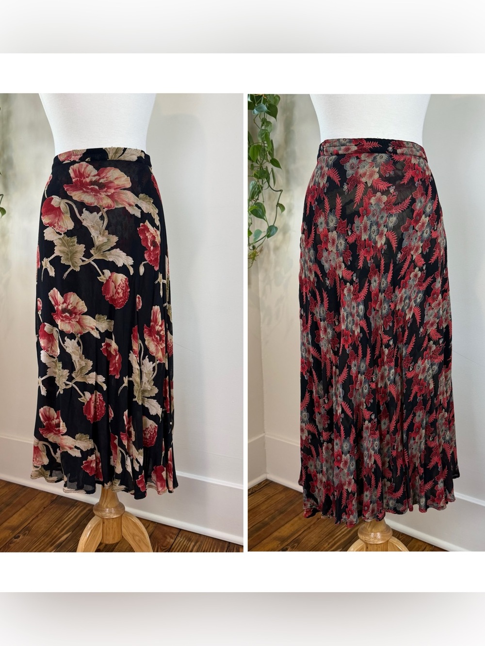 Vintage Reversible Rayon Floral Midi Skirt, 90s Whimsigoth Boho Grunge The Craft